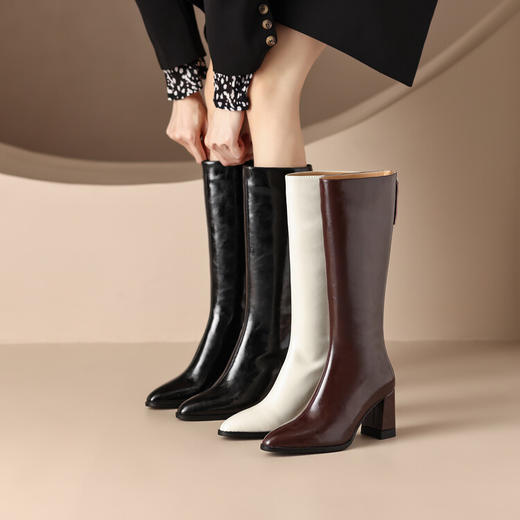 【预售7天】法式真皮尖头长筒靴，显瘦高跟气质直筒高筒长靴DS&S621 商品图2