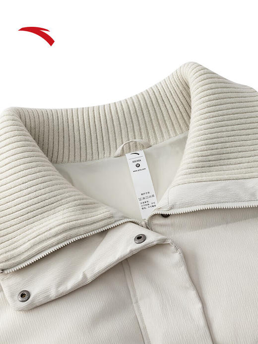 安踏【关晓彤同款】短款羽绒服防泼水女针织拼接翻领棉服162547914 【75%鸭绒】数字雾灰-1 商品图6