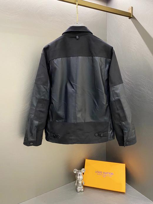 D110759联名款拼接皮革logo翻领皮衣夹克外套 商品图2