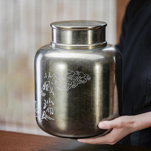 斑锡龙德瑞茶仓锡罐茶储超大号仿古茶叶罐纯锡手工密封储茶罐防潮保鲜 商品图3