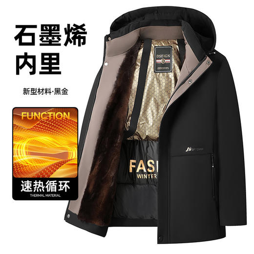 【黑金加绒加厚爸爸冬季连帽外套】棉衣男士中年保暖绒款派克休闲棉服 商品图3