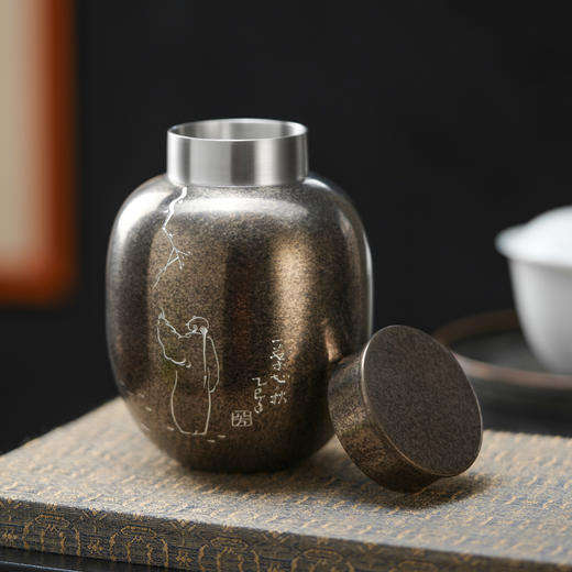 斑锡龙叶晓茶仓复古小号锡罐纯锡茶叶罐密封储茶云南个旧手工锡器 商品图4