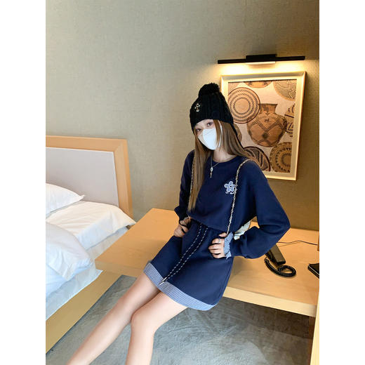 【189元任选2件】现货！韩系早秋格子拼接长袖卫衣连衣裙 商品图3