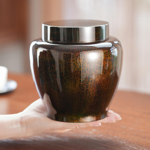 斑锡龙锡罐秋实茶仓大漆戗金纯锡大号密封茶叶罐储茶罐手工锡器 商品图1