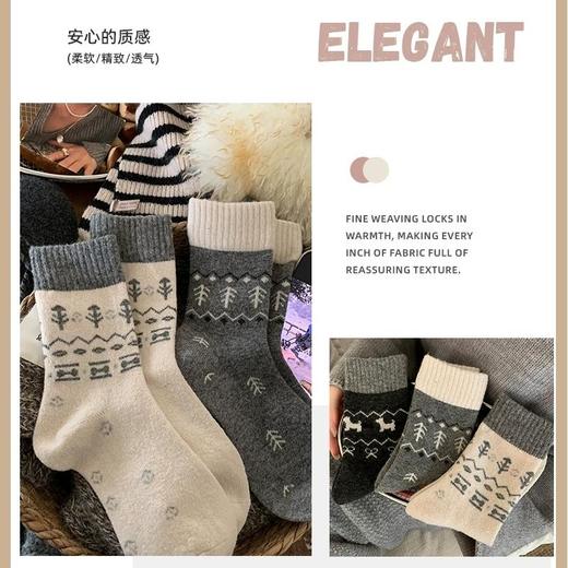 【Louise Arbegue森迹奇遇系列费尔岛羊毛袜】精选澳洲绵羊毛 原创设计图案+拼色袜身 螺纹弹性收口防滑落 商品图3