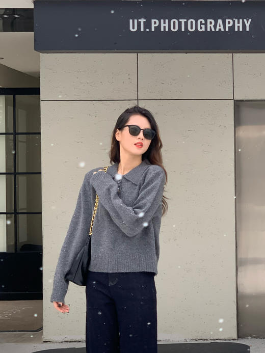 【百图lulu定制】【作家毛衣】翻领 珍宝扣 羊毛混纺 翻领 POLO毛衣 商品图10