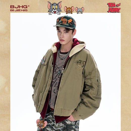 BJHG不计后果猫和老鼠联名贴贴羽绒服男款冬季复古飞行夹克外套女 商品图2