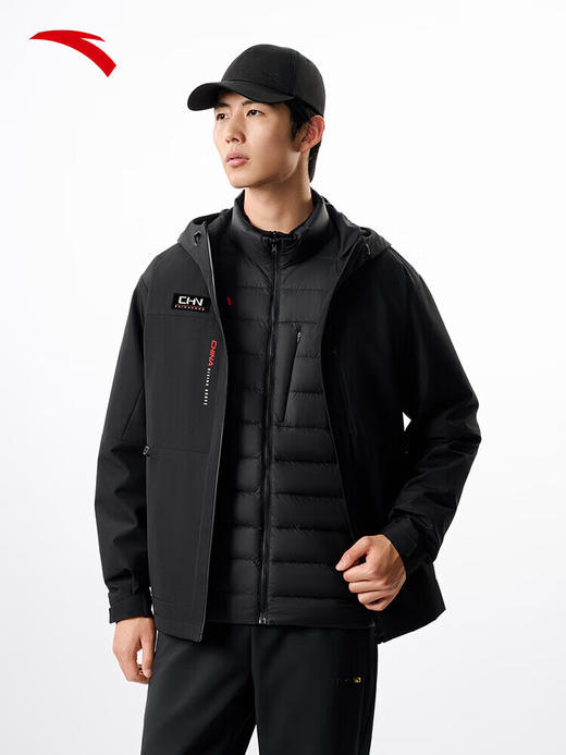 安踏三合一羽绒内胆外套男装冬季新款叠穿运动服两件套152547609 基础黑-3 商品图0
