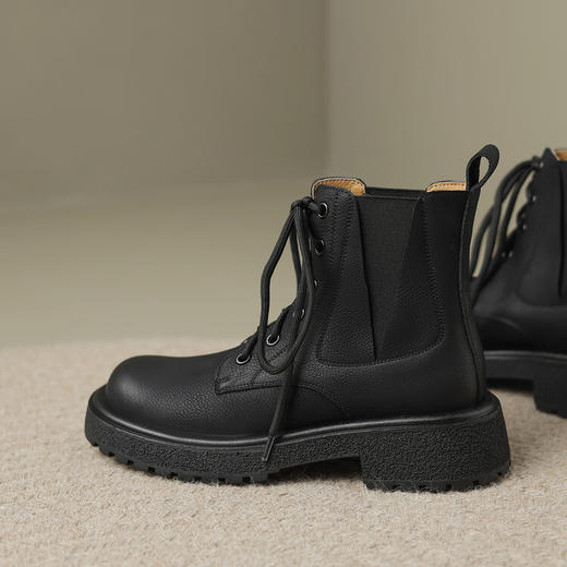 Ech&yolo系带经典款圆头牛皮拼接马丁靴HBP-3827 商品图4