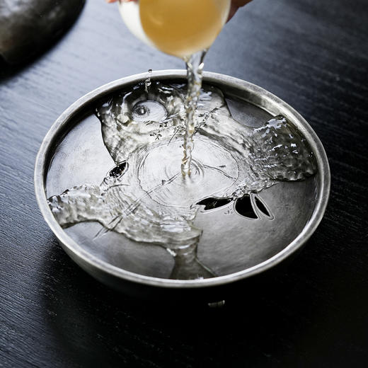 斑锡龙纯锡木笔壶承复古干泡台储水茶船壶垫一修手工锡器潮汕茶盘 商品图2