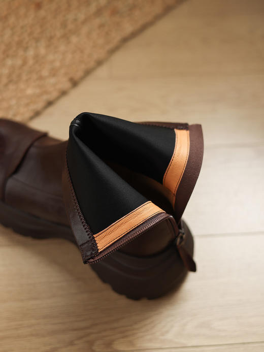 Ech&yolo厚底头层羊皮拼接超好穿后拉链新款短靴HB-1289 商品图4