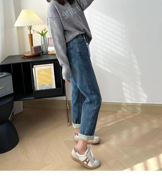 D110798厚绒小个子水貂绒保暖宽松垮裤高腰弹力哈伦牛仔裤女 商品图7