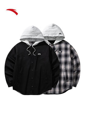 安踏滑板系列街头潮流休闲情侣同款格纹两面穿新款格纹外套172548602 YY892黑色色组-3