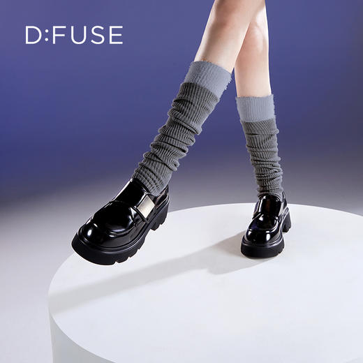D:FUSE迪芙斯秋季新款质感牛皮魔术贴百搭乐福鞋轻便厚底增高鞋DF43112363 商品图0