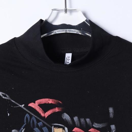 T4987SDSA男士秋冬新款痞帅男装泼墨手绘战马印花半高领长袖T恤百搭 商品图2