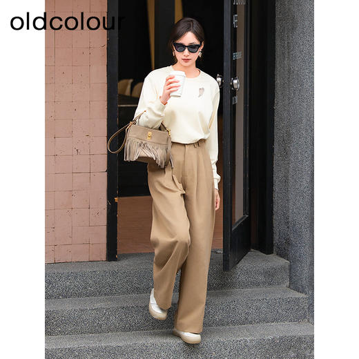 oldcolour春秋款纯色简约休闲高腰气质直筒宽松西装裤女Q120710A1 商品图3