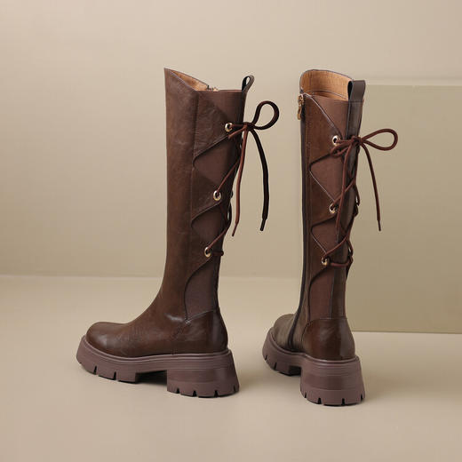 Ech&yolo拼接系带不过膝厚底甜辣骑士靴HBP-5440 商品图4