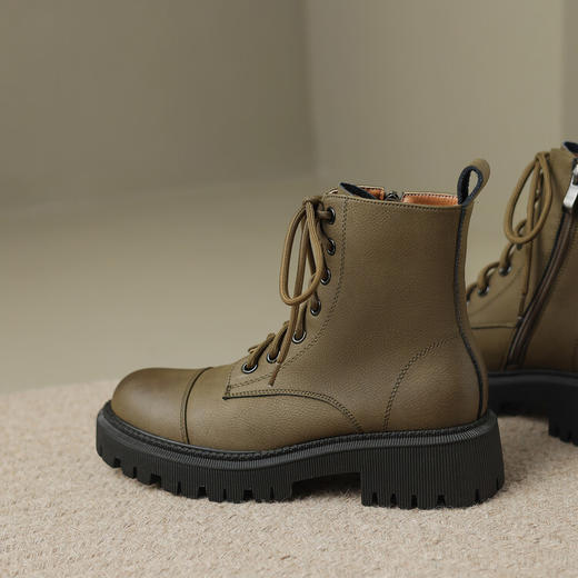 Ech&yolo侧拉链系带拼接牛皮厚底马丁短靴HBP-1842 商品图7