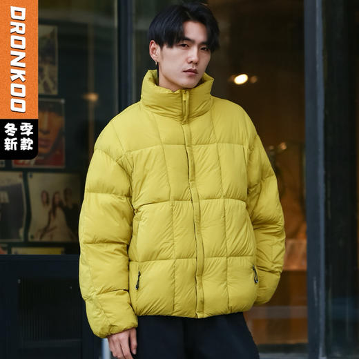 DRONKOO 2025 立领长方格绗线龟背面包短款厚羽绒服 商品图0
