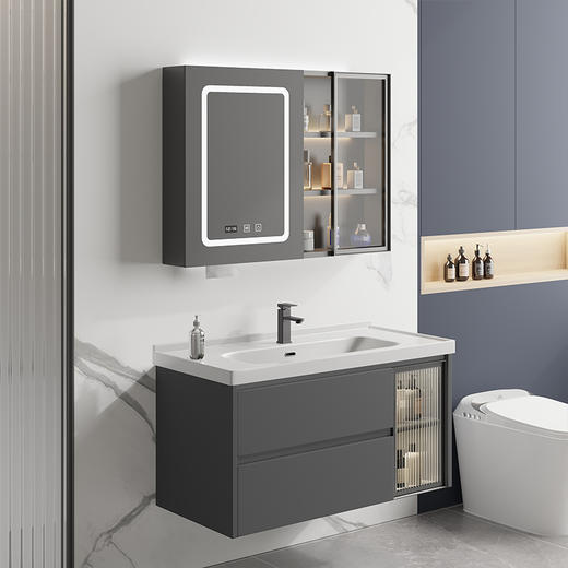8066-灰色(陶瓷盆加智能镜柜）70/80/90/100 商品图0