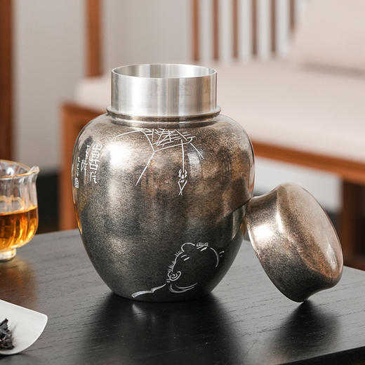 斑锡龙望禧茶仓复古中号锡罐纯锡茶叶罐密封储茶云南个旧手工锡器 商品图2