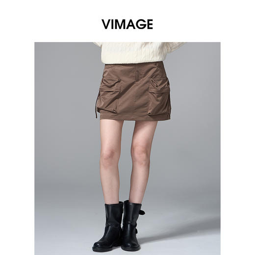 VIMAGE纬漫纪对称大口袋设计时尚减龄短款半裙V2406112 商品图3