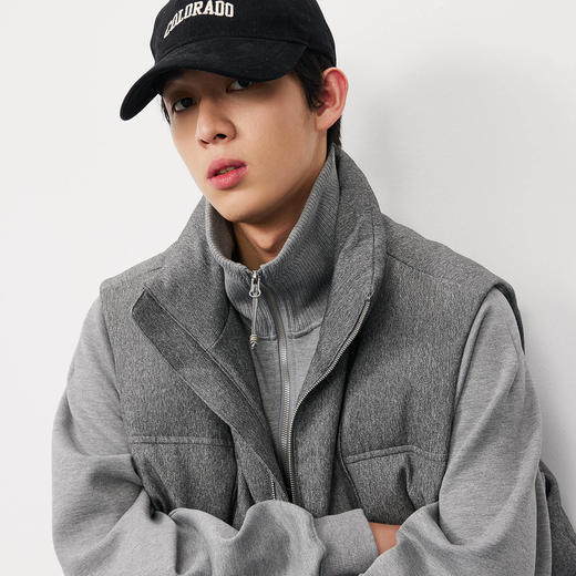 NPC潮牌大理石纹鸭绒羽绒马甲立领休闲保暖格雷系灰色NP58WT41 商品图2