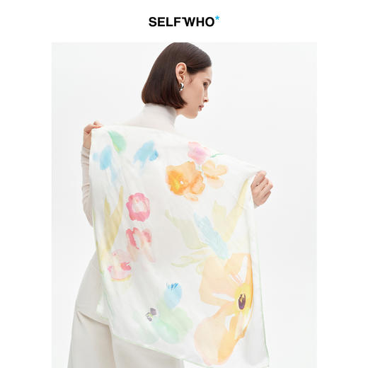 SELFWHO设计师原创100%桑蚕丝波梨花丝巾（65*65） 商品图3
