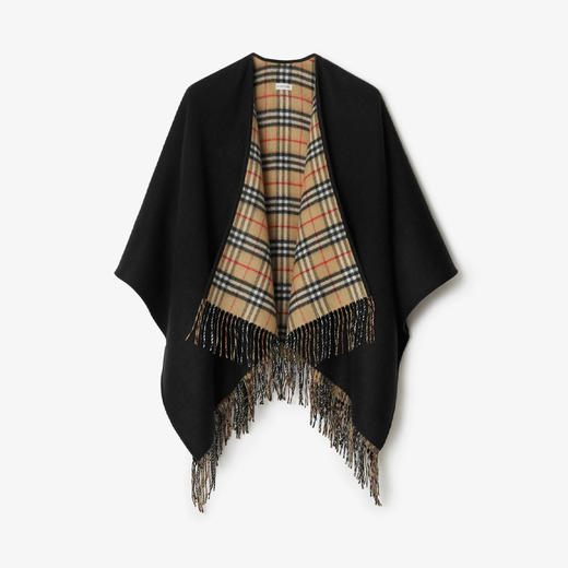 【一】BURBERRY 巴宝莉 女士双面两穿格纹羊毛披肩 黑色 8077897 A1189 商品图0