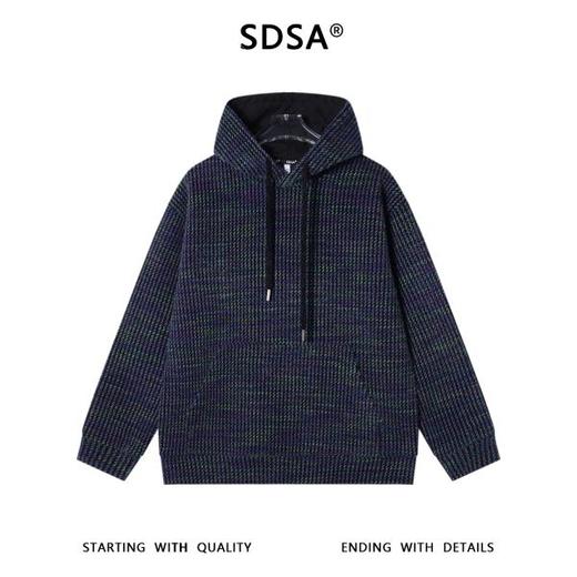 WY1274SDSA秋冬新款痞帅男装简约韩版撞色竖纹抽绳连帽针织卫衣宽松百搭 商品图1