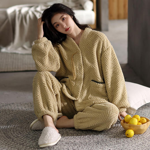 法黛琪冬季珊瑚绒女款开衫套装休闲睡衣  552213 商品图0