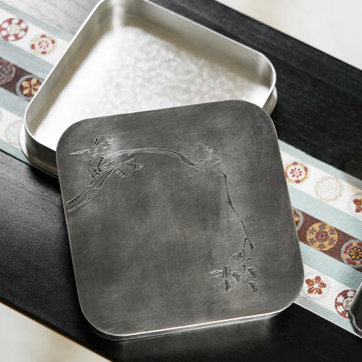 斑锡龙暮春饼盒复古纯锡茶叶罐斑锡龙纯手工锡罐密封储茶盒锡器 商品图1