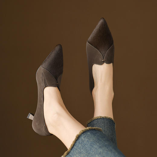 【预售5天】法式绝美真皮马毛高跟鞋春秋款真皮尖头单鞋细跟软底气质女鞋子SP&X1531 商品图3