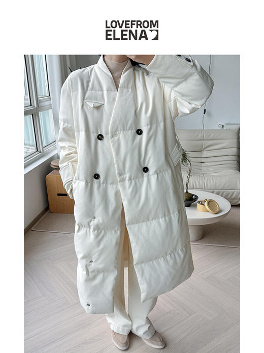 科技保暖面料 90白鹅绒  大衣款系带长款羽绒服 商品图2