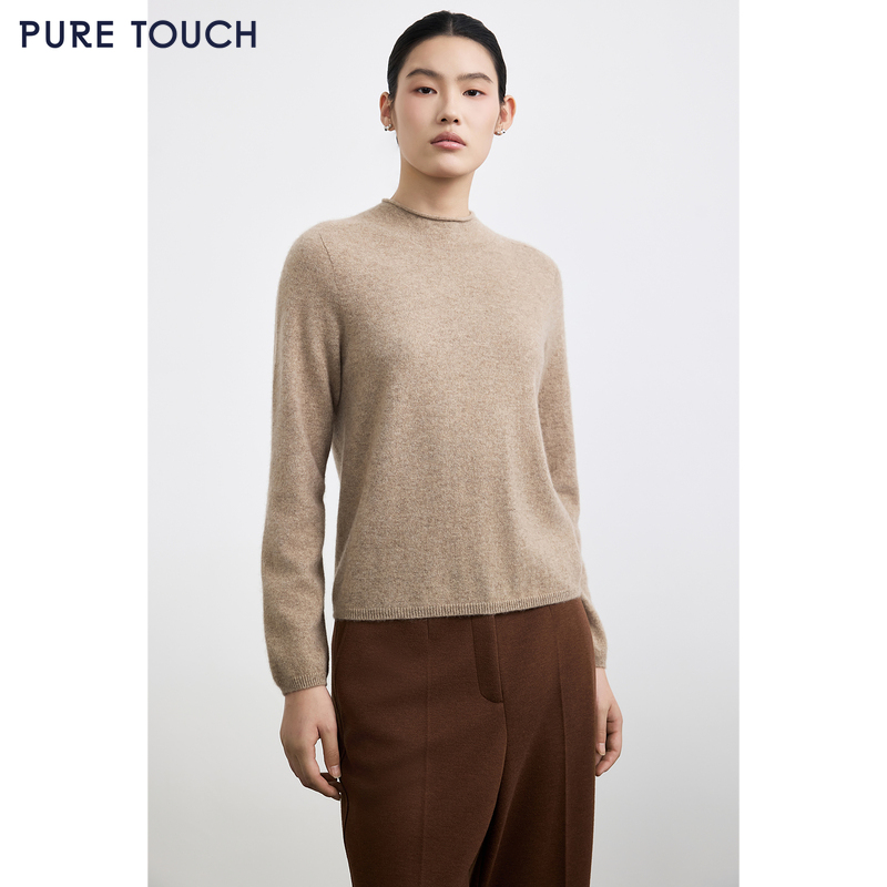 商场同款PURE TOUCH女装25秋冬新款羊绒衫卷边半高领宽松针织毛衣