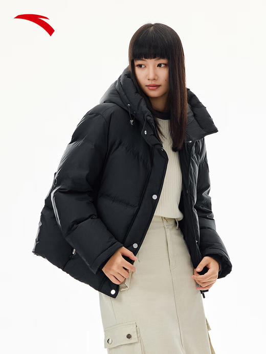 安踏六度芯防泼水羽绒服 女冬季新款鸭绒保暖宽松棉服外套162547935 【防风防泼水】基础黑-2 商品图0