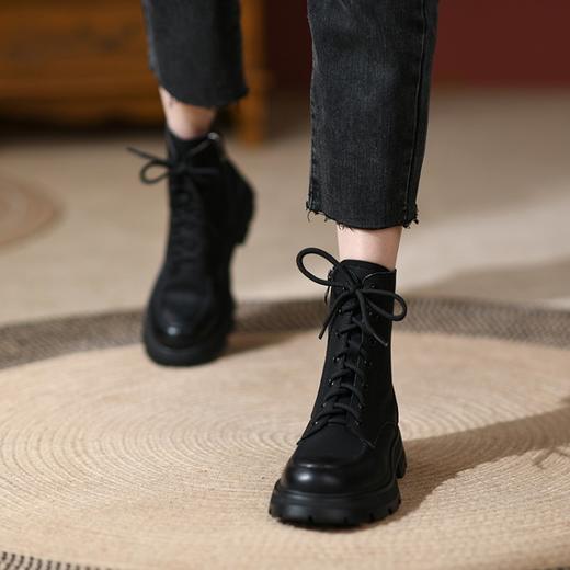 Ech&yolo系带拼接牛皮圆头百搭轻奢马丁靴HBP-1892 商品图9