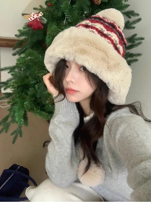 🌈报告！我先5G过圣诞啦🎄全方位保暖的时髦冬天，保暖护耳毛绒💪【美莞尔费尔岛提花加绒针织帽】🔥方圆脸天菜！秋冬氛围感的神！  商品图0