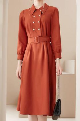 Le Malene polo领双排扣收腰连衣裙 15591