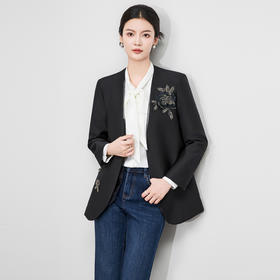 「高货wl」全新升级【铂金会员404/天猫539/差价135】(64843)洛诗琳重工手工钉珠立体花朵外套2025秋冬光泽感西装外套