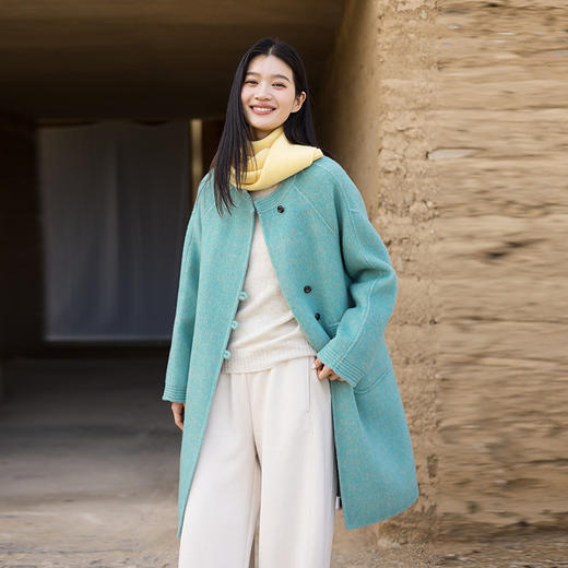 绽放753朵/湖畔·绵羊毛兔毛花纱设计感双面呢大衣中长款毛呢外套 商品图0