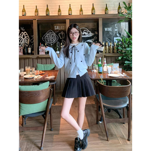 【179元任选2件】现货！韩系蝴蝶结蓝色长袖针织开衫 商品图1