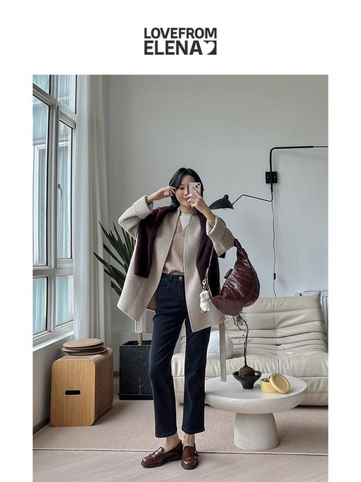 羊绒羊毛混纺 中长款 系带大衣 商品图3