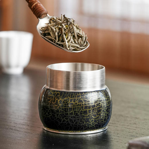斑锡龙锡罐小号锦合茶仓大漆戗金纯锡便携密封茶叶罐 商品图3
