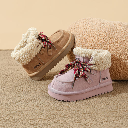 ANNIL/安奈儿童鞋女童公主保暖休闲鞋冬季加绒加厚中大童鞋可爱毛茸茸防滑蝴蝶结棉鞋HG5411594 商品图2