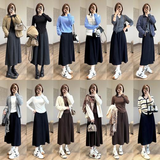 秋冬醋酸羊毛6片半身裙 藏肉显瘦松紧腰长裙口袋A字裙 商品图4