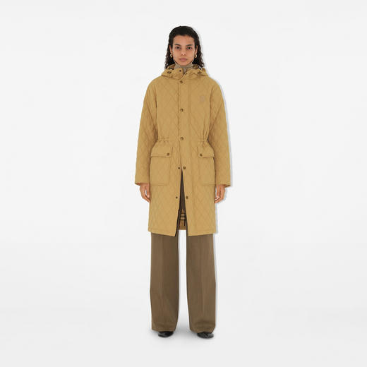 【一】BURBERRY 巴宝莉 女士 B 字型盾牌贴花绗缝尼龙风雪大衣棉服 驼色 8097997 C1544 商品图3