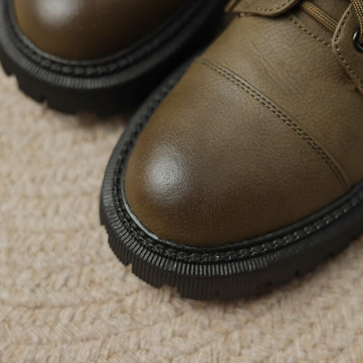 Ech&yolo侧拉链系带拼接牛皮厚底马丁短靴HBP-1842 商品图9