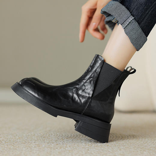 Echo&yolo简约粗跟圆头纯色气质款切尔西短靴HBP-5648 商品图2