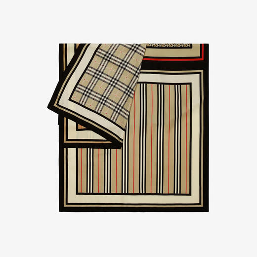 【一】BURBERRY 巴宝莉 女士 Monogram 标志性条纹和格纹印花真丝围巾 混色 8011951 A7026 商品图2